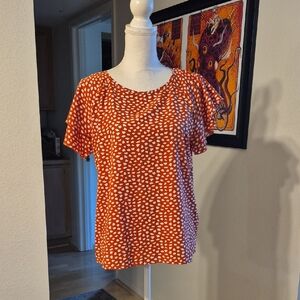 Skue Blood Orange & White Speckled Short Ruffled Sleeve Blouse